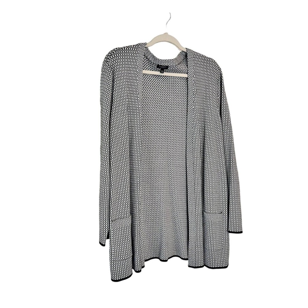 Talbots Open Duster Front Pocket Plus Size 2X Petite Black White Long Cardigan
